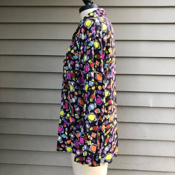Vintage 80s Penny Candy Fun Novelty Kitschy Print Button Up Blouse Top - Picture 7 of 14